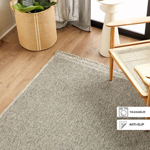 Ocean Home Textile Yıkanabilir Saçaklı Buklet Gri Renk Halı Kilim160 X 230 Cm