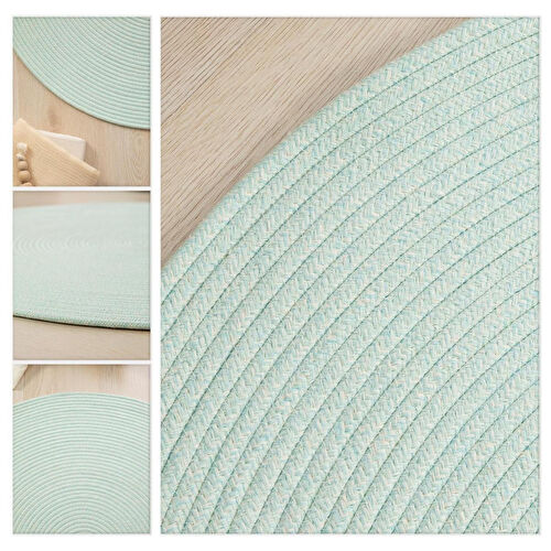 Ocean Home Textile Yıkanabilir Mint Kırçıllı Pamuklu Halı Kilim Ø 80 Cm