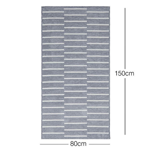 Ocean Home Textile Gri Renk Çizgi Desenli Şönil Halı Kilim 80 X 150 Cm