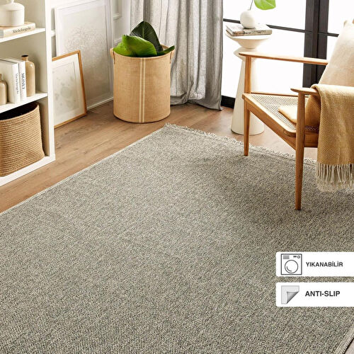 Ocean Home Textile Yıkanabilir Saçaklı Buklet Gri Renk Halı Kilim 120 X 180 Cm