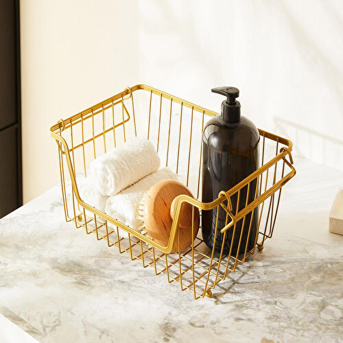 Ocean Home Textile Altın Renk Metal Sepet 32 X 22 X 16 Cm