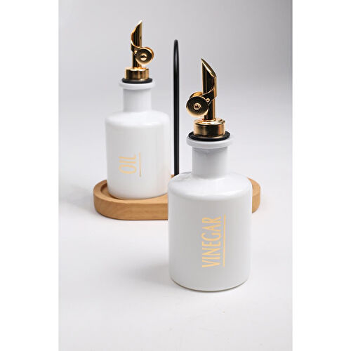 Rakle Marbella Bambu Stantlı 2'li Yağlık-sirkelik Seti Beyaz 200 Cc