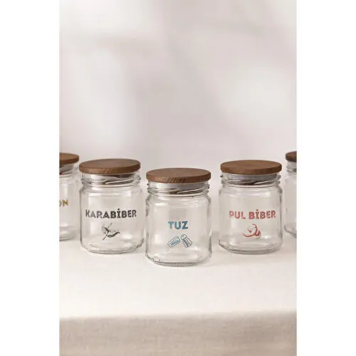 Rakle Luna Ahşap Kapaklı 6'lı Baharatlık Seti 210 Cc