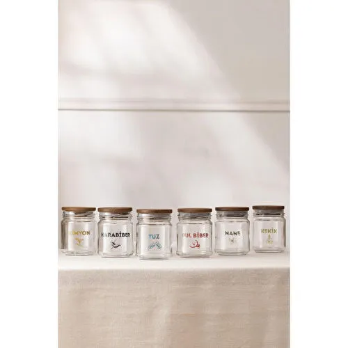 Rakle Luna Ahşap Kapaklı 6'lı Baharatlık Seti 210 Cc