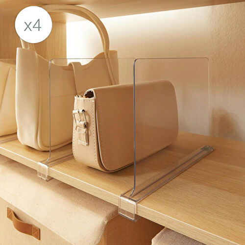 Ocean Home Textile 4'lü Şeffaf Akrilik Çanta Raf Düzenleyici 20 X 30 X 0.29 Cm