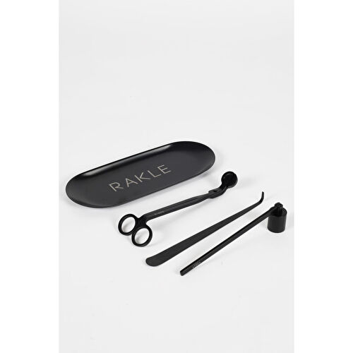 Rakle Mum Bakım Seti Makas Mum Söndürücü 4 Parça Siyah