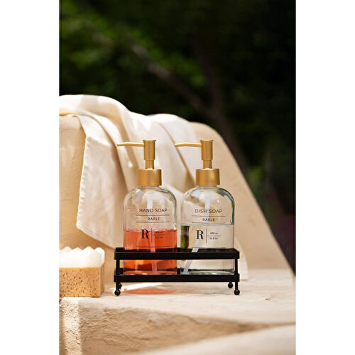 Rakle Daily Siyah Metal Kare Stantlı 2'li Sıvı Sabunluk Seti 420 Cc