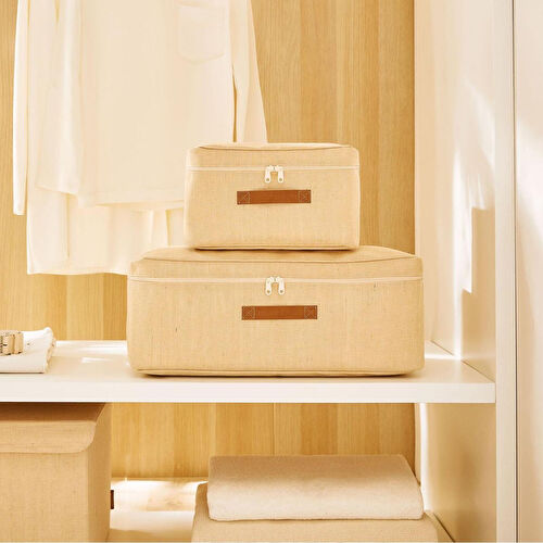 Ocean Home Textile 2'li Jüt Keten Hurç Set 30 X 22 X 18 / 52 X 28 X 21 Cm