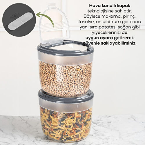 Vienev 2'li 8 Litre Büyük Boy Plastik Saklama Kabı – Koyu Gri Kapaklı