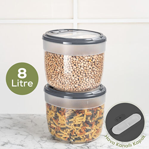 Vienev 2'li 8 Litre Büyük Boy Plastik Saklama Kabı – Koyu Gri Kapaklı