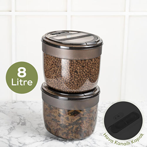 Vienev 2'li 8 Litre Büyük Boy Plastik Saklama Kabı – Antrasit Kapak Ve Gövde