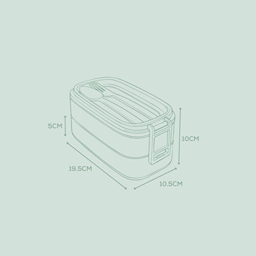Vienev İki Katlı Saklama Kabı Ve Öğün Kabı – Çatal Kaşık Dahil Mint