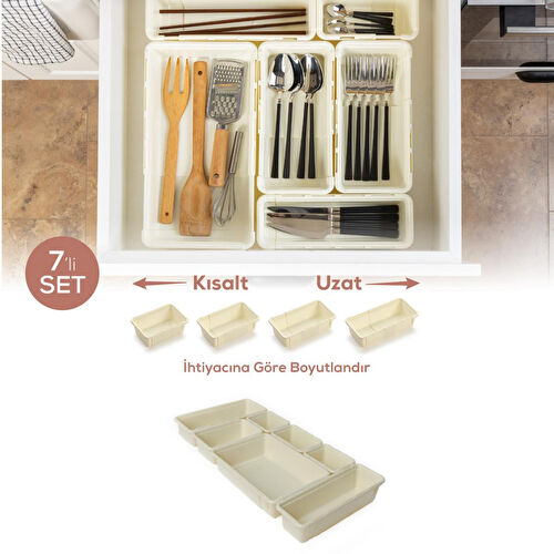 Vienev 7'li Set Ayarlanabilir Çekmece Içi Düzenleyici Kutu – Uzayıp Kısalabilen Organizer Seti (3a2b1c1d)