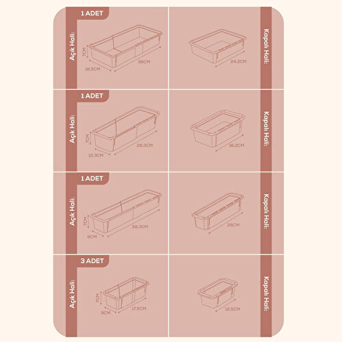 Vienev 6'lı Set Ayarlanabilir Çekmece Içi Düzenleyici Kutu – Uzayıp Kısalabilen Organizer Seti (3a1b1c1d)