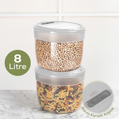 Vienev 2'li 8 Litre Büyük Boy Plastik Saklama Kabı – Açık Gri Kapaklı