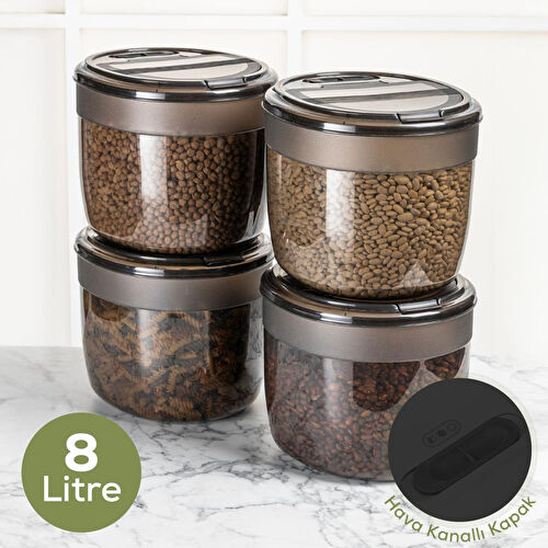 Vienev 4'lü 8 Litre Büyük Boy Plastik Saklama Kabı – Antrasit Kapak Ve Gövde