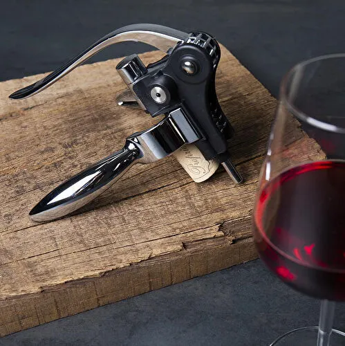 Vacu Vin Kaldıraçlı Tirbuşon Yatay, Paslanmaz Çelik, Siyah, Kutulu Siyah