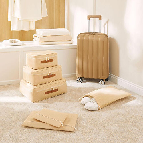 Ocean Home Textile 6'lı Jüt Keten Kumaş Bavul İçi Düzenleyici Set