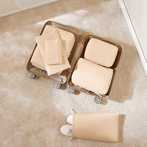 Ocean Home Textile 6'lı Jüt Keten Kumaş Bavul İçi Düzenleyici Set