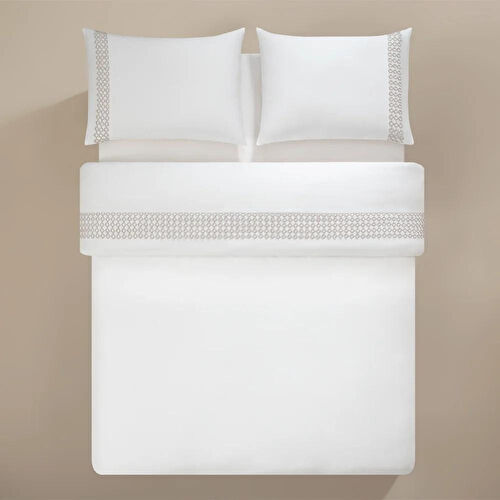 Penelope %100 Pamuk Saten Kumaş Nevresim Seti 240x220 Cm Beyaz Taş - Manuela Serisi