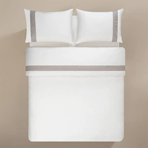 Penelope %100 Pamuk Saten Kumaş Nevresim Seti 240x220 Cm Beyaz Taş- Regina Serisi