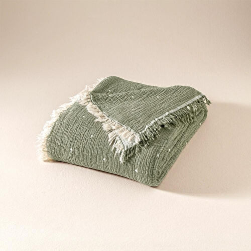 Penelope %100 Pamuk Müslin Yatak Örtüsü 220x240 Cm Yeşil - Glen Serisi