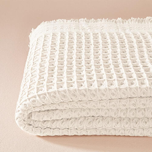Penelope %100 Pamuk Dokuma Yatak Örtüsü 240x250 Cm Beyaz - Belinda Serisi