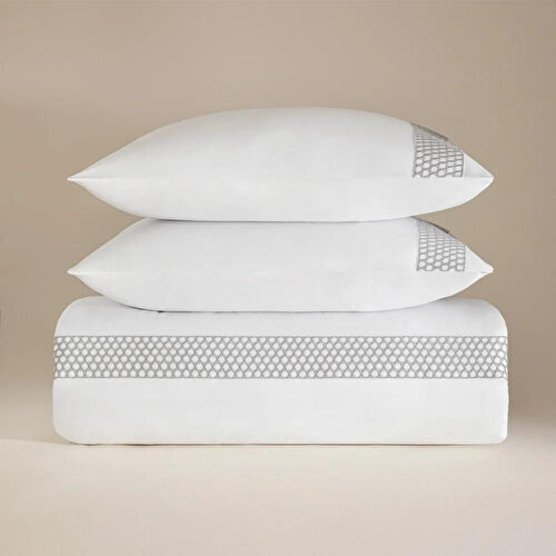 Penelope %100 Pamuk Saten Kumaş Nevresim Seti 240x220 Cm Beyaz Mavi - Regina Serisi