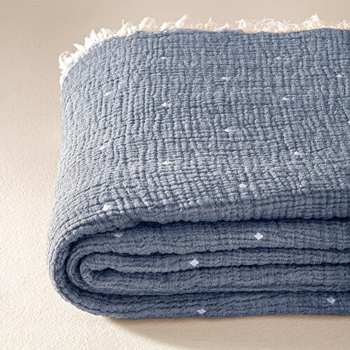 Penelope %100 Pamuk Müslin Yatak Örtüsü 160x240 Cm Mavi - Glen Serisi