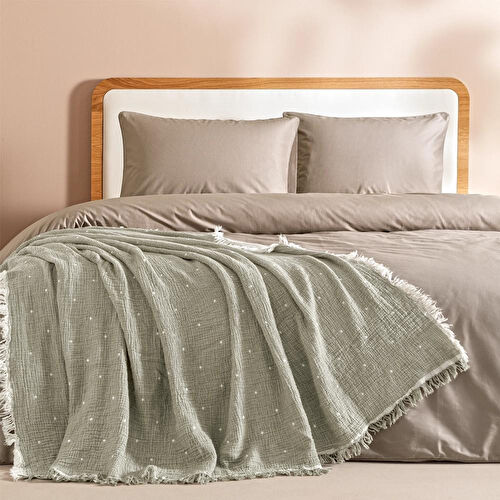 Penelope %100 Pamuk Müslin Yatak Örtüsü 220x240 Cm Gri - Glen Serisi
