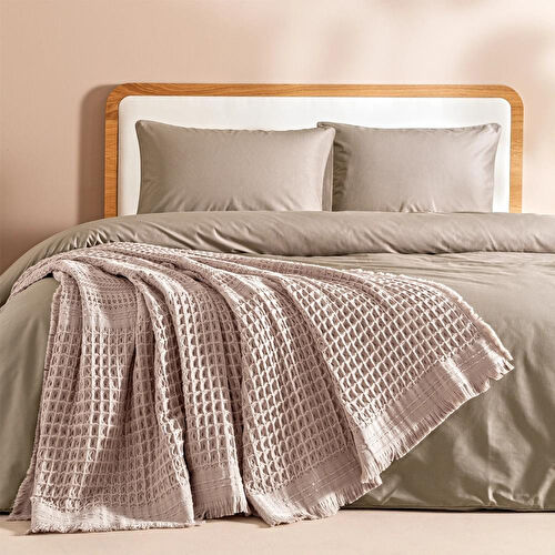 Penelope %100 Pamuk Dokuma Yatak Örtüsü 240x250 Cm Pudra - Belinda Serisi