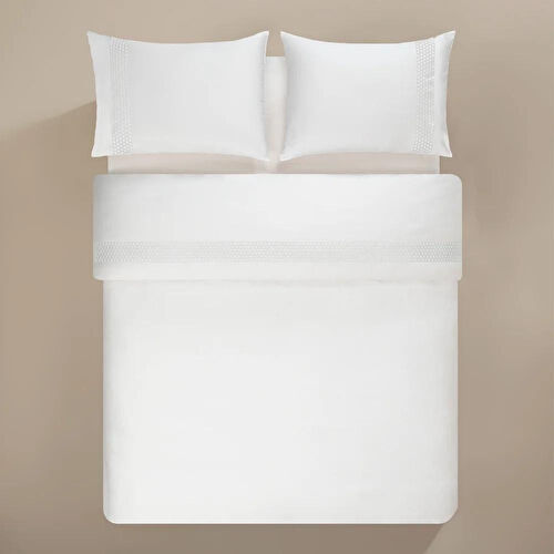 Penelope %100 Pamuk Saten Kumaş Nevresim Seti 240x220 Cm Beyaz - Regina Serisi