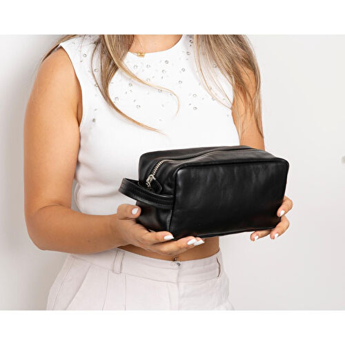 Bloominbag Bloombiel Obsidian Siyah Hakiki Deri Seyahat Ve Makyaj Çantası