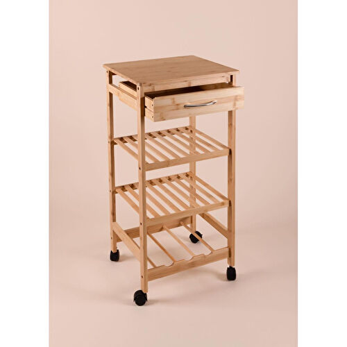 The Mia Bambu Tekerlekli 4 Katlı Düzenleyici Dolap Raf 83x40x37 Cm