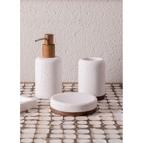 The Mia Travertine Banyo Seti Beyaz 3 Parça