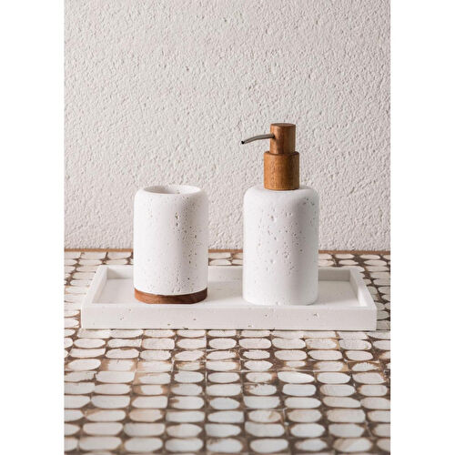 The Mia Travertine Banyo Seti Beyaz 3 Parça