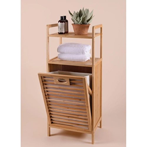 The Mia Bambu 2 Raflı Banyo Düzenleyici Dolap Ve Çamaşır Sepeti 95x40x30 Cm