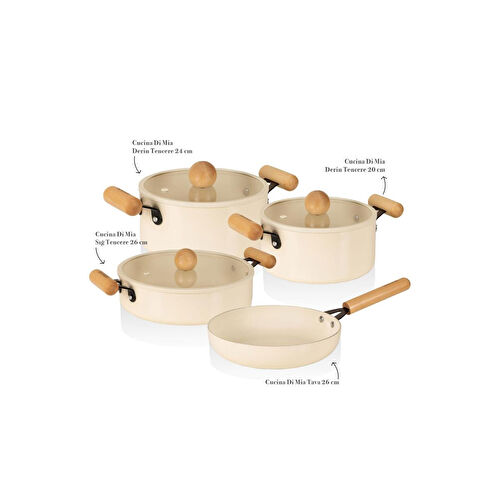The Mia Cucina Di Mia İndüksiyon Tabanlı Seramik Tencere Tava Seti 7 Parça The Mia Cucina Di Mia İndüksiyon Tabanlı Seramik Tencere Tava Seti 7 Parça