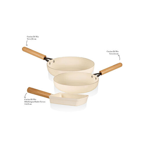 The Mia Cucina Di Mia İndüksiyon Tabanlı Seramik Tava Seti 3 Parça The Mia Cucina Di Mia İndüksiyon Tabanlı Seramik Tava Seti 3 Parça