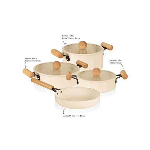 The Mia Cucina Di Mia İndüksiyon Tabanlı Seramik Tencere Tava Seti 7 Parça The Mia Cucina Di Mia İndüksiyon Tabanlı Seramik Tencere Tava Seti 7 Parça