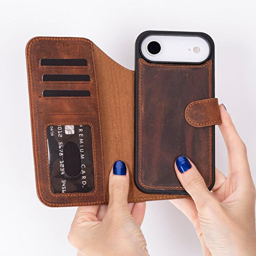 Bloominbag Bloomcase Magic Wallet Mahogany Saddle Hakiki Deri Iphone 17 Air(6.5