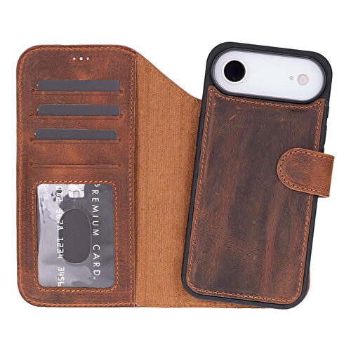 Bloominbag Bloomcase Magic Wallet Mahogany Saddle Hakiki Deri Iphone 17 Air(6.5