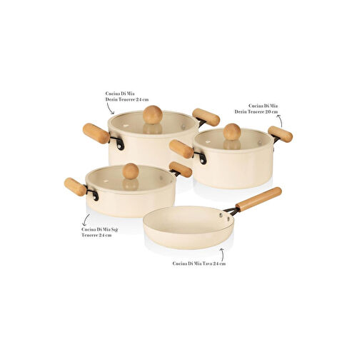 The Mia Cucina Di Mia İndüksiyon Tabanlı Seramik Tencere Tava Seti 7 Parça