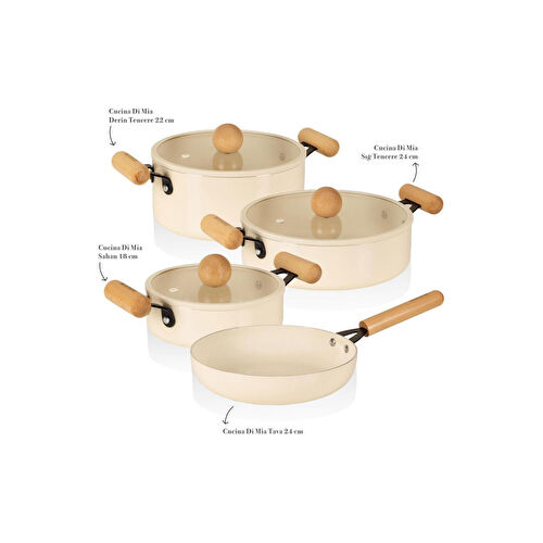 The Mia Cucina Di Mia İndüksiyon Tabanlı Seramik Tencere Tava Seti 7 Parça The Mia Cucina Di Mia İndüksiyon Tabanlı Seramik Tencere Tava Seti 7 Parça