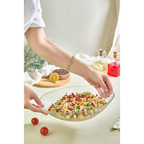 Lora Bianca Monsi Gondol Büyük Boy Cam Salata Meyve Kasesi Beyaz