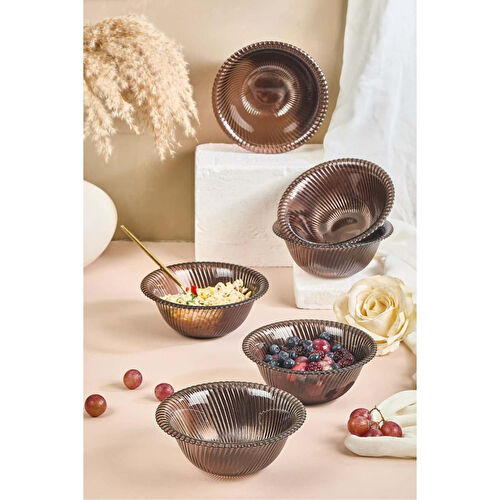 Lora Bianca Jest 6 Parça Cam Salata/çorba/çerez Cam Kasesi Seti Kahverengi