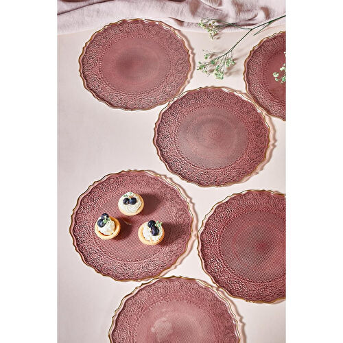 Lora Bianca Goblen 6 Parça Pasta/kek/tatlı Tabağı Seti - Mürdüm