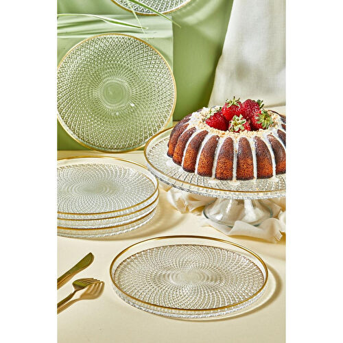 Lora Bianca Mina 7 Parça Pasta/kek/tatlı Sunum Tabağı Seti Şeffaf