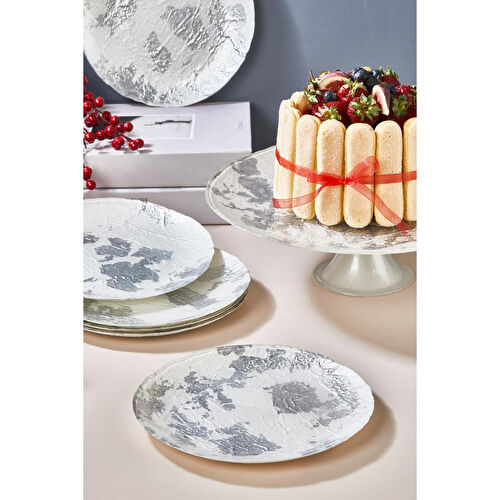 Lora Bianca Marmo Beyaz-gümüş 7 Parça Pasta/kek/tatlı Sunum Tabağı Seti Lora Bianca Marmo Beyaz-gümüş 7 Parça Pasta/kek/tatlı Sunum Tabağı Seti