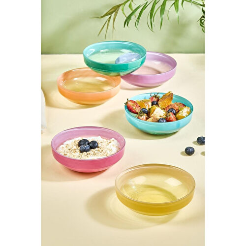 Lora Bianca Ip Rainbow 6 Parça Cam Dondurma/çerez/meze/meyve Kase Seti Karışık